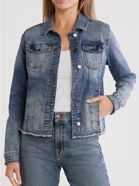 Kut from the Kloth Distressed Medium Blue Denim Jacket BNWT